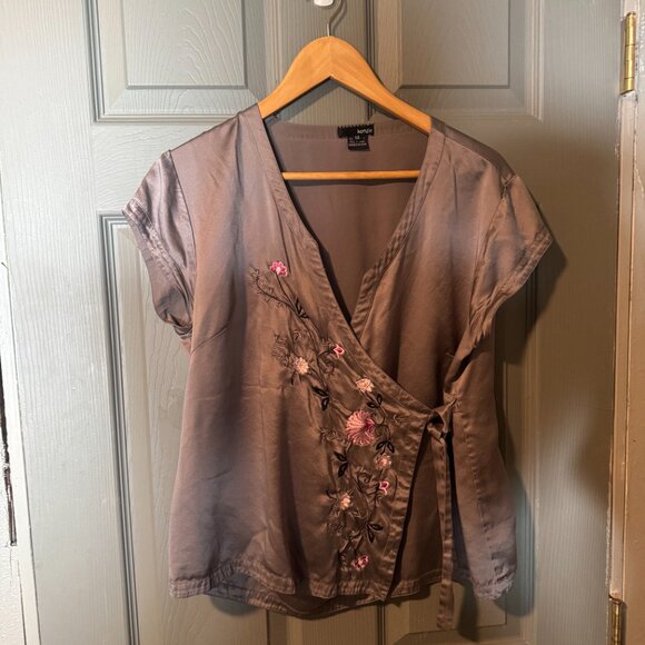 Kensie Silk Blouse Top SIlver Size 12 L - Picture 5 of 11